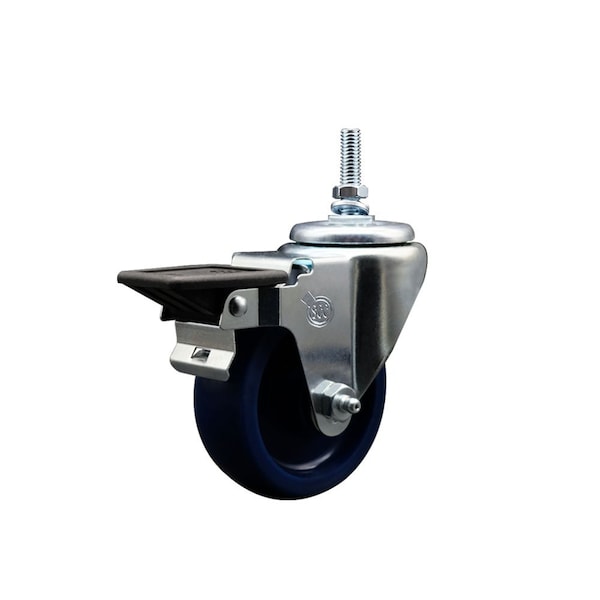 Service Caster 35 Inch Solid Polyurethane 38 Inch Threaded Stem Caster with Brake SCC-TS20S3514-SPUS-PLB-381615 - main